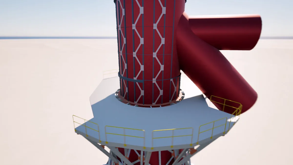 Modelo 3D propio de MCCO de una chimenea y su plataforma
